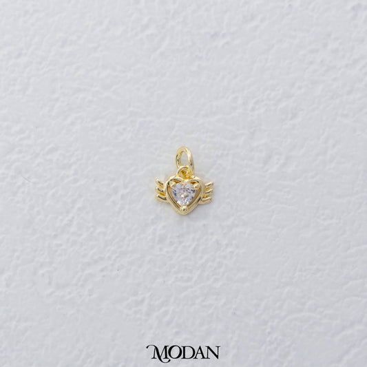 Tiny Love Wings Zirconia DIY Charm Liontin Hati Hypoallergenic Gold Plated