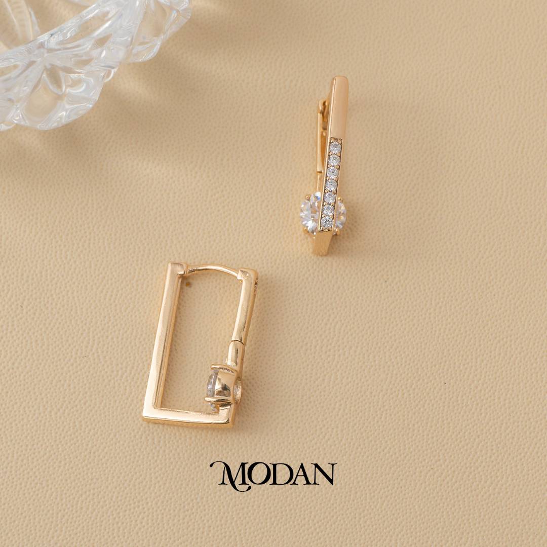 (22mm) Dazzling Simple Rectangle Bar Hoop Earrings Anting U Hypoallergenic Gold Plated