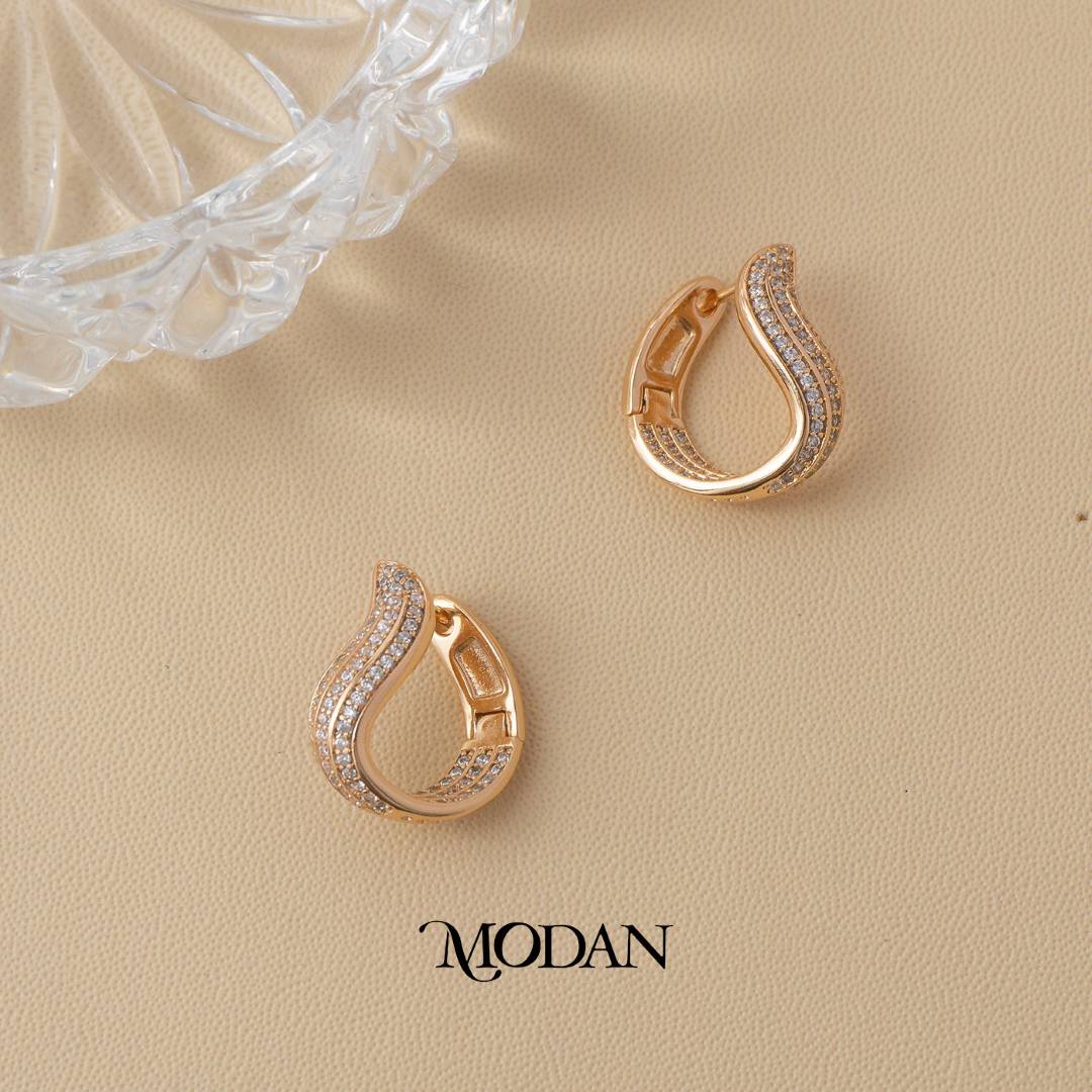 (20mm) Statement Swirl Elegan Cluster Zirconia Hoop Earrings Anting Pesta Hypoallergenic Gold Plated