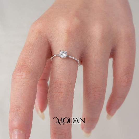 Classic Silver Solitaire Ring Cincin Mata Satu Tunangan Hypoallergenic Triple White Gold Filled