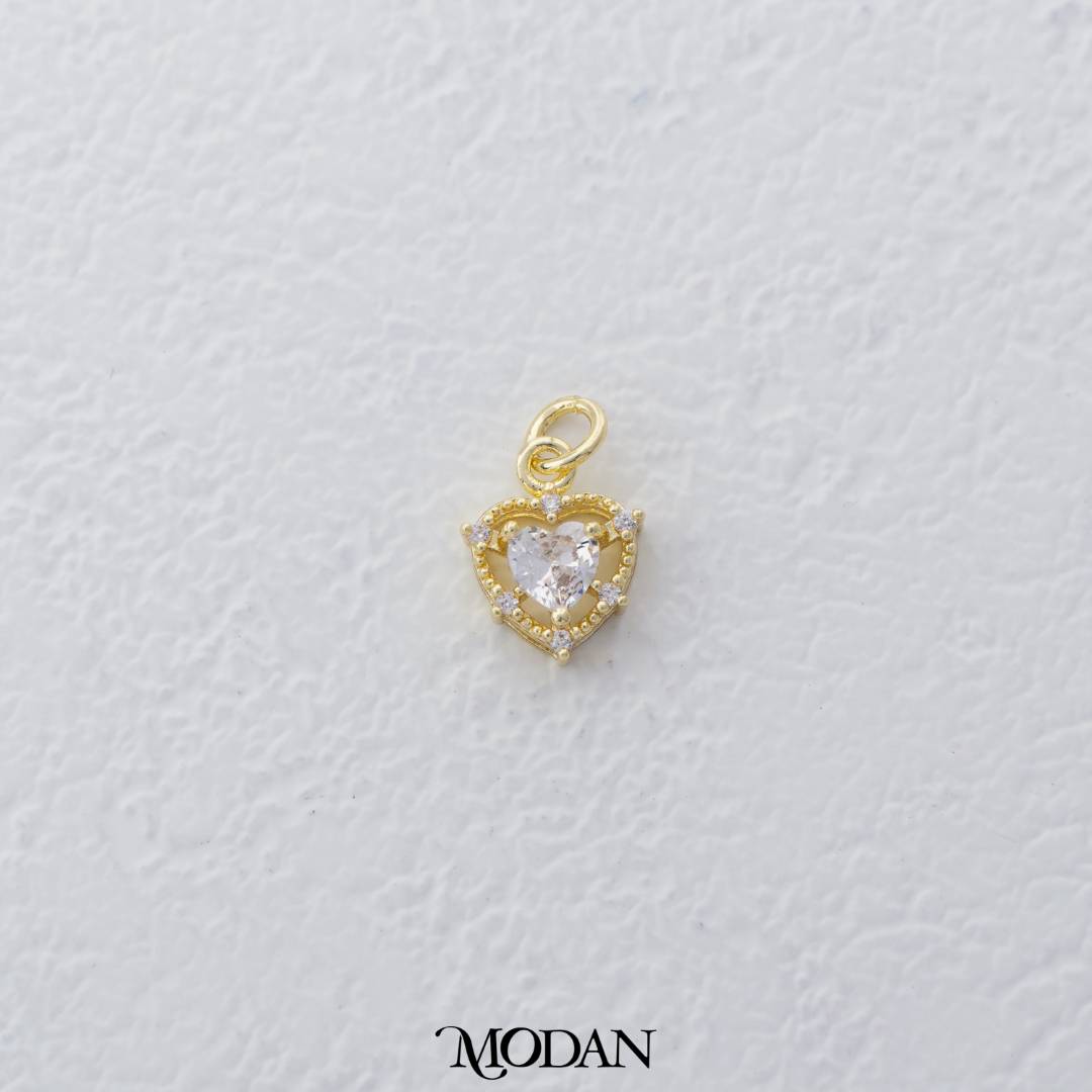 Mini Solitaire Love Heart DIY Charm Liontin Hati Hypoallergenic Gold Plated