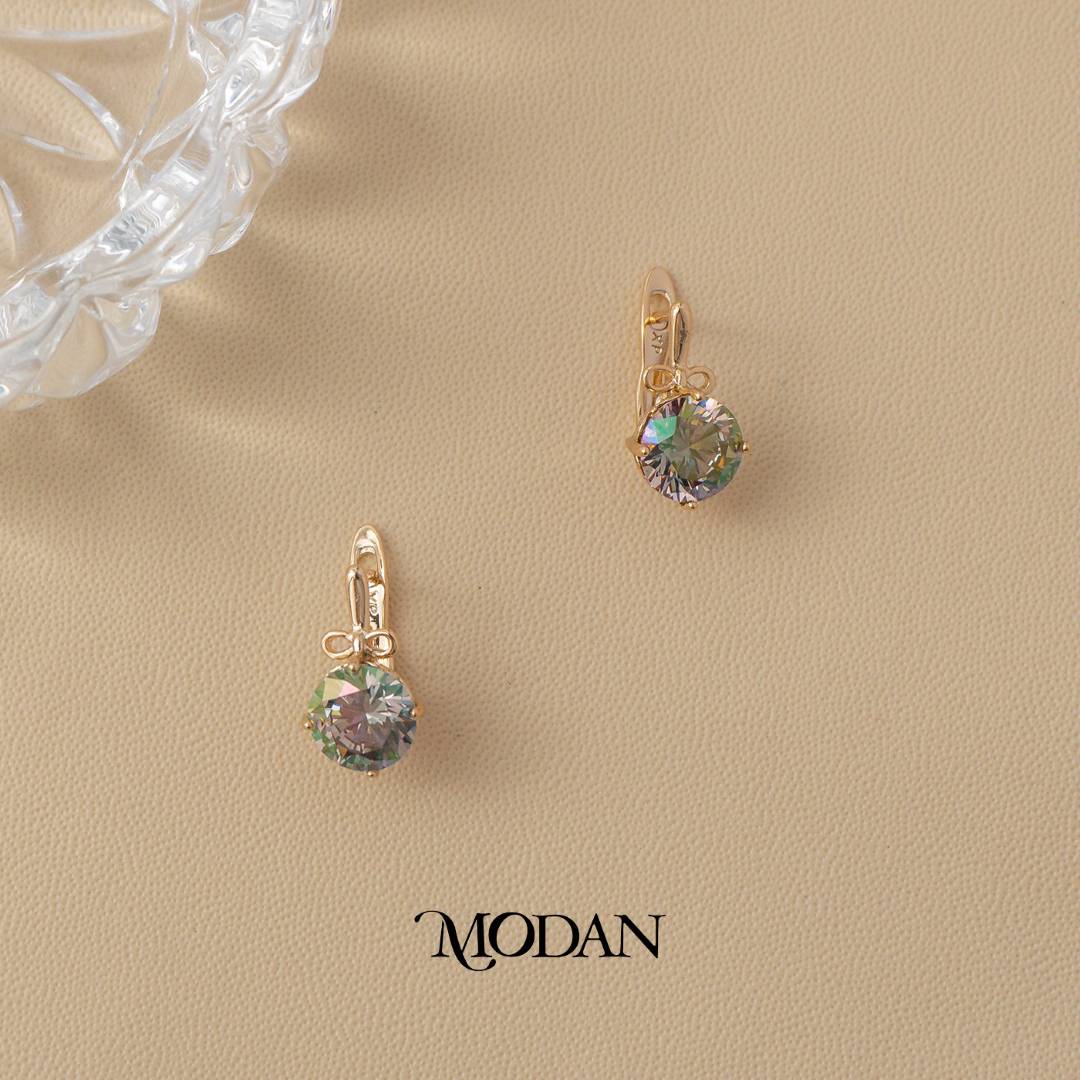 (15mm) Sparkling Solitaire Green Violet Hoop Earrings Anting Bulat Hypoallergenic Gold Plated