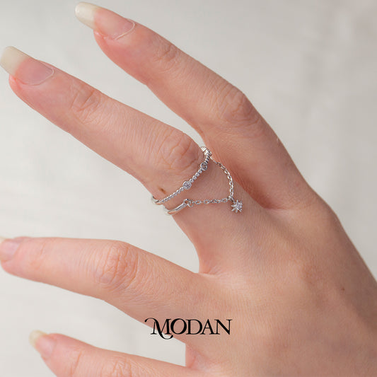 Elegant Star Tessel Ring Cincin Rantai Bintang Hypoallergenic Triple White Gold Filled