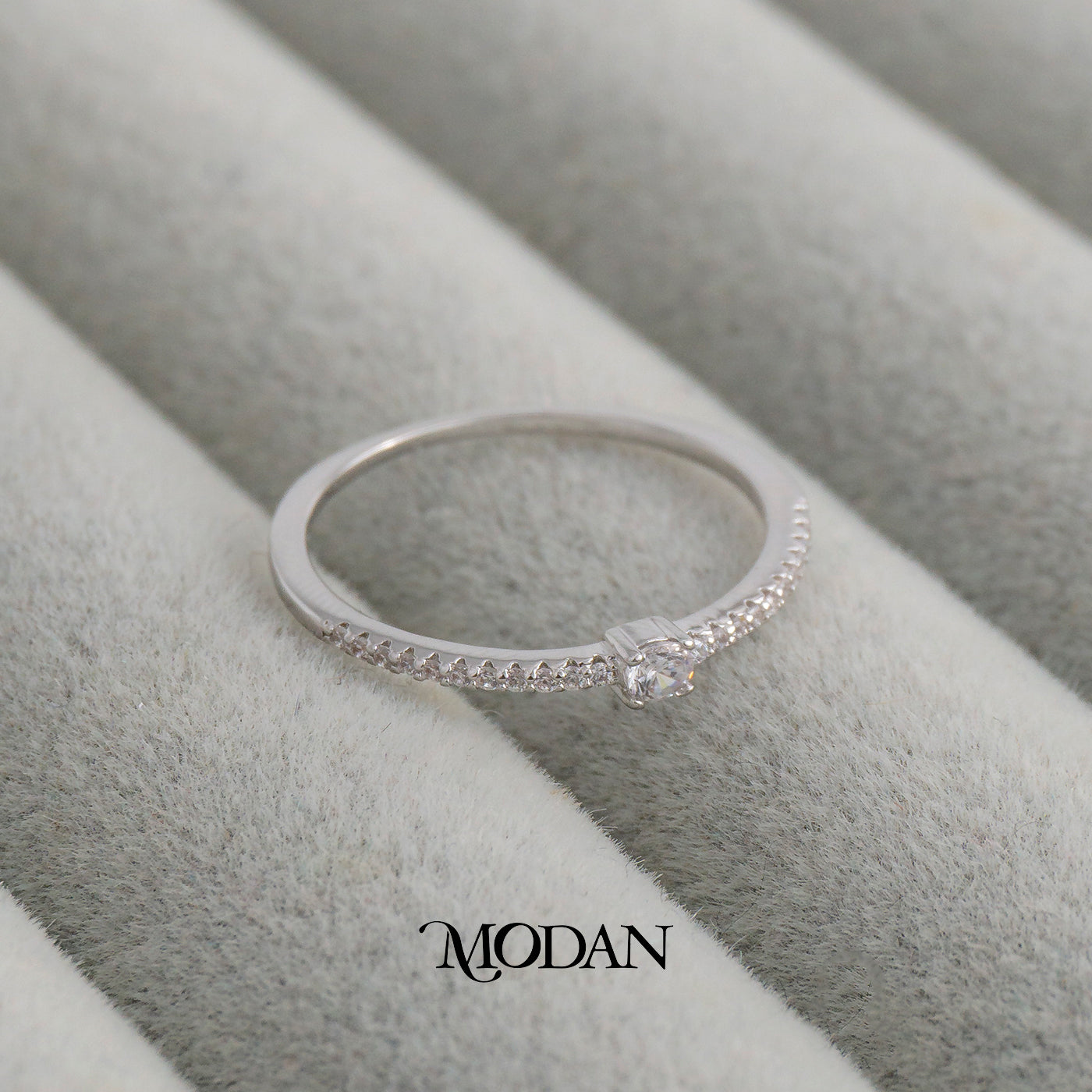 Dainty Silver Micro Solitaire Ring Cincin Batuan Pasir Hypoallergenic Triple White Gold Filled