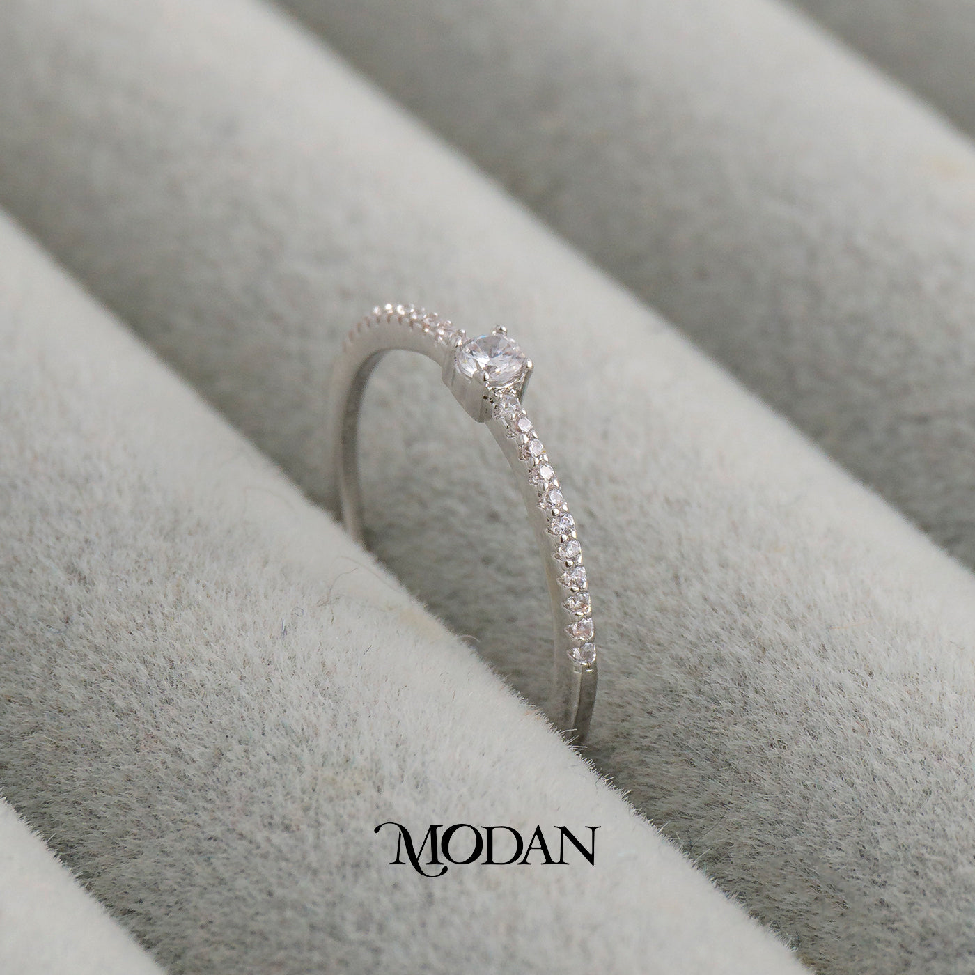 Dainty Silver Micro Solitaire Ring Cincin Batuan Pasir Hypoallergenic Triple White Gold Filled