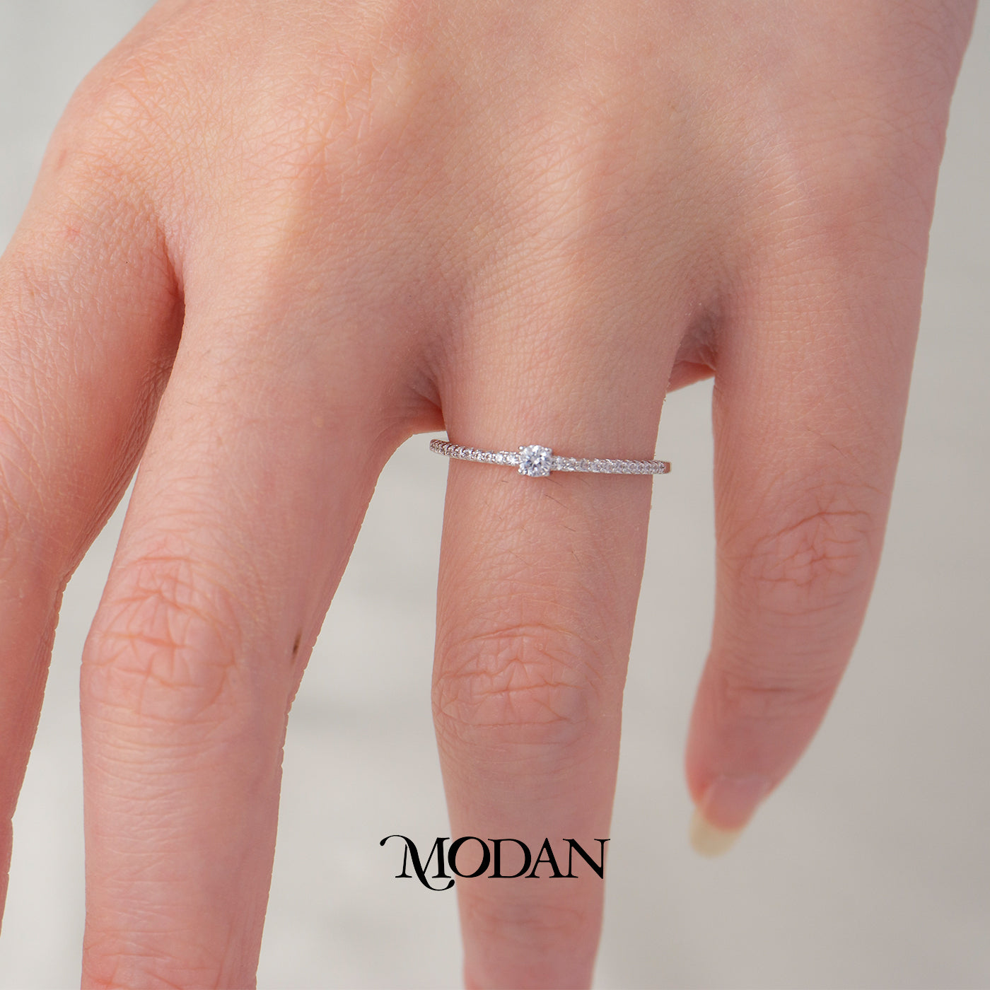 Dainty Silver Micro Solitaire Ring Cincin Batuan Pasir Hypoallergenic Triple White Gold Filled
