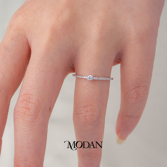 Dainty Silver Micro Solitaire Ring Cincin Batuan Pasir Hypoallergenic Triple White Gold Filled