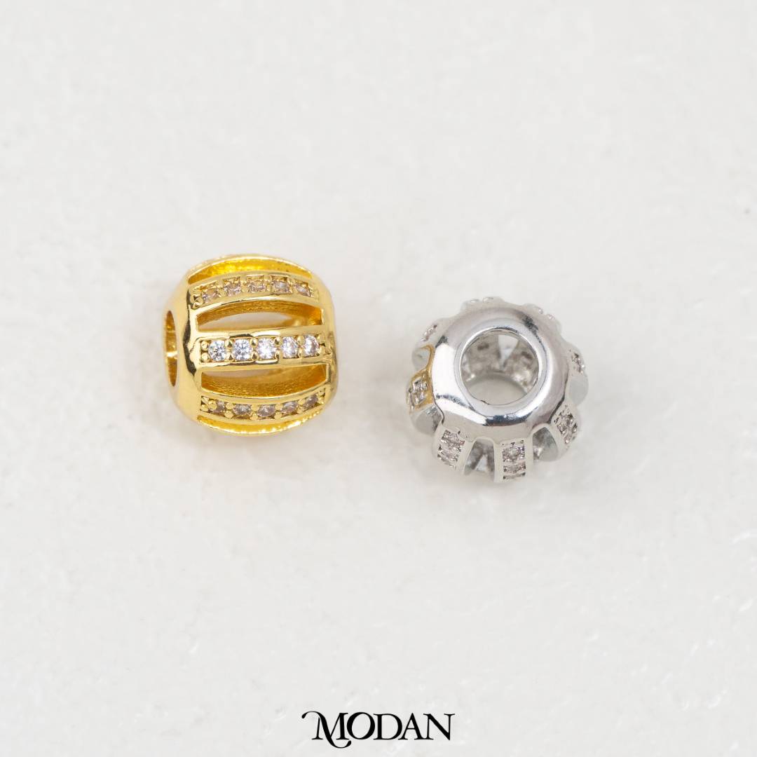 Round Paved DIY Beads Manik Bulat Batuan Zirconia Hypoallergenic Gold Filled