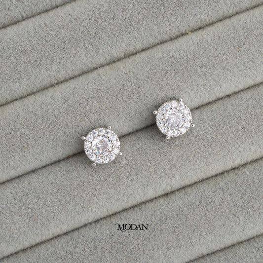 (12mm) Sparkling Round Zirconia Circle Stud Earrings Anting Tusuk Bulat Hypoallergenic Gold Plated