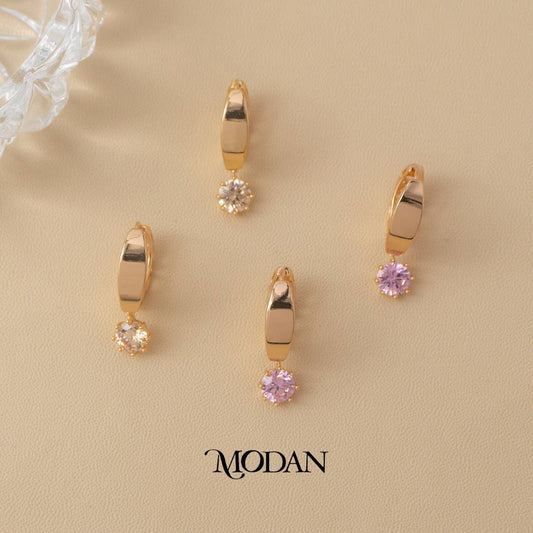 (23mm) Pink Solitaire Dangle Earrings Anting Bulat Hypoallergenic Gold Plated
