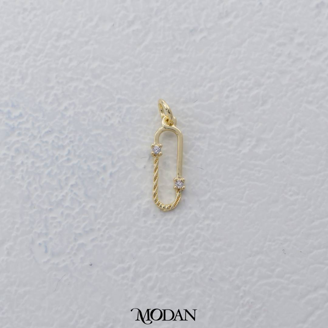 Mini Dainty Single Paperclip Charm DIY Charm Liontin Persegi Panjang Bulat Hypoallergenic Gold Filled