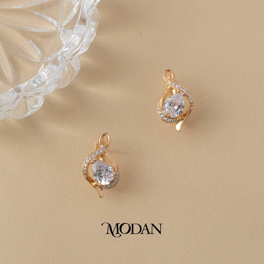 (20mm) Sparkling Teardrop Micro Paved Zirconia Hoop Earrings Anting Tetes Air Mata Hypoallergenic Gold Plated