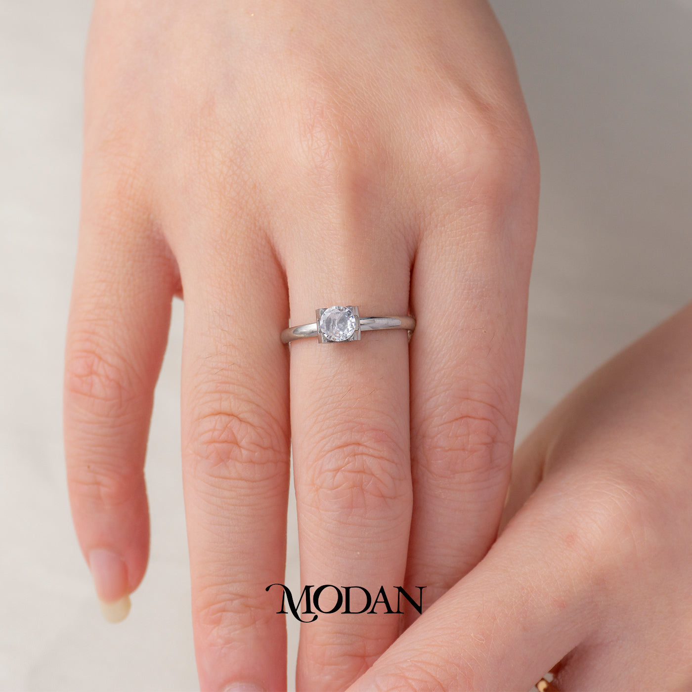 Minimalist Single Solitaire Square Ring Cincin Mata Satu Simple Hypoallergenic Stainless Steel