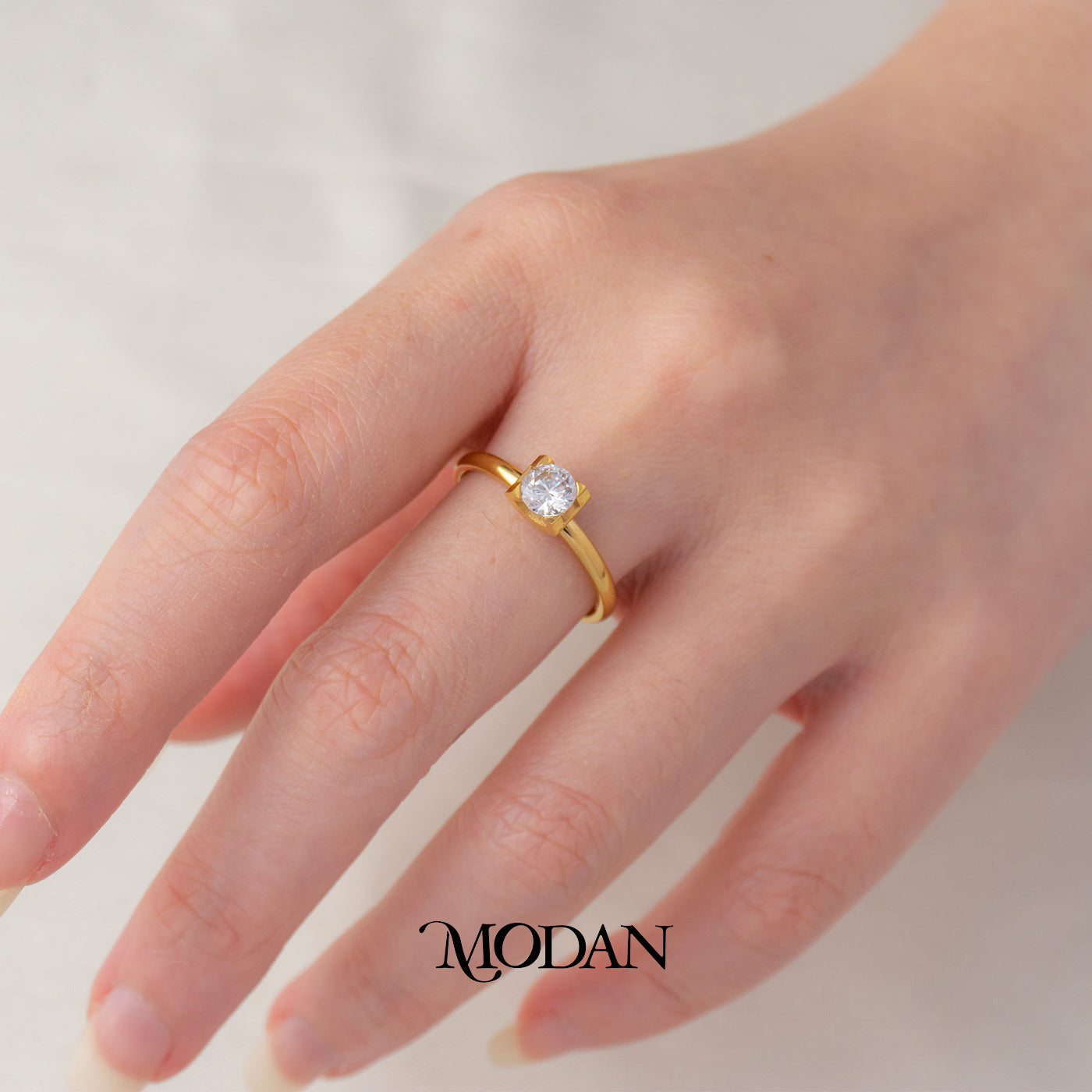 Minimalist Single Solitaire Square Ring Cincin Mata Satu Simple Hypoallergenic Stainless Steel