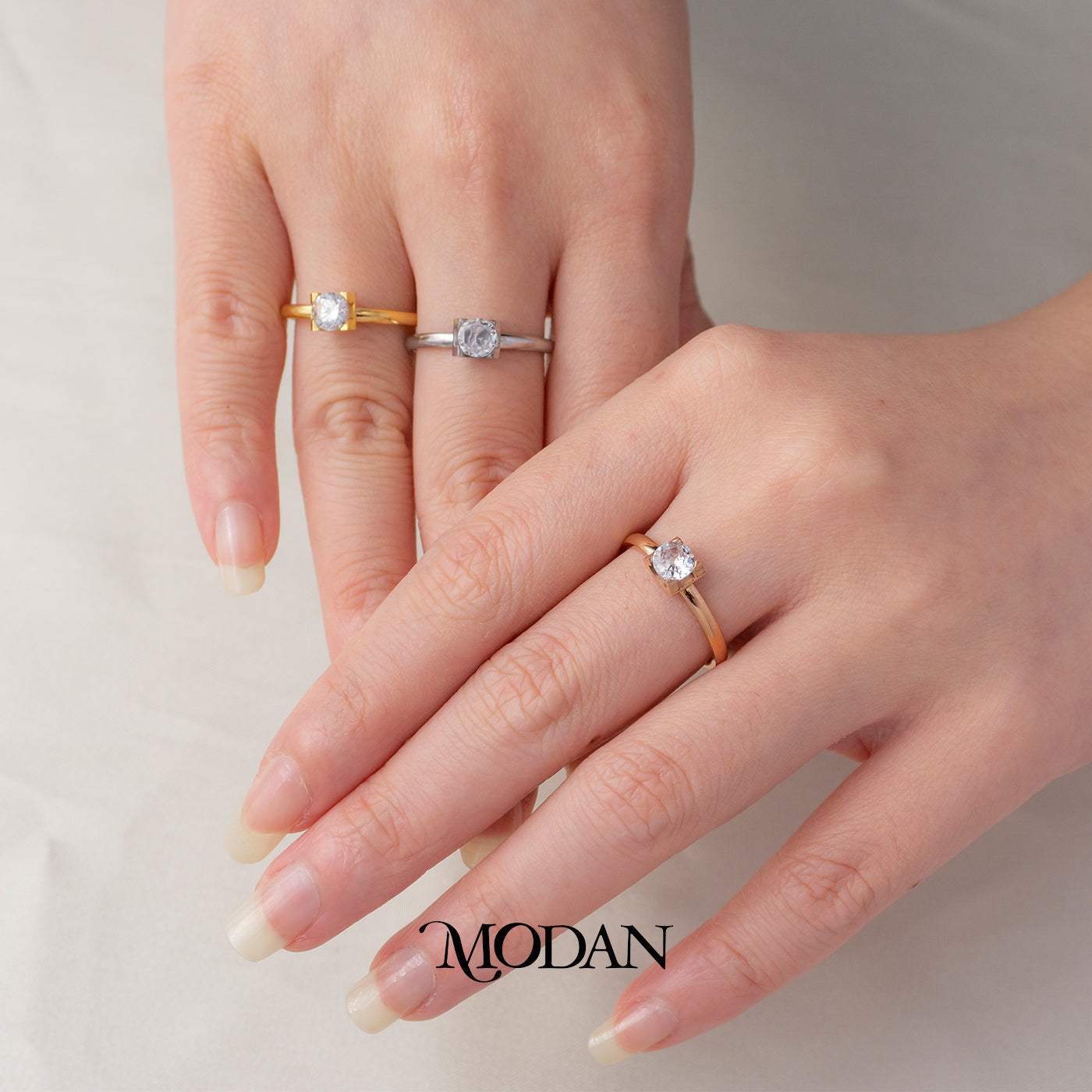 Minimalist Single Solitaire Square Ring Cincin Mata Satu Simple Hypoallergenic Stainless Steel