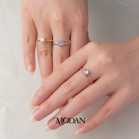 Minimalist Single Solitaire Square Ring Cincin Mata Satu Simple Hypoallergenic Stainless Steel