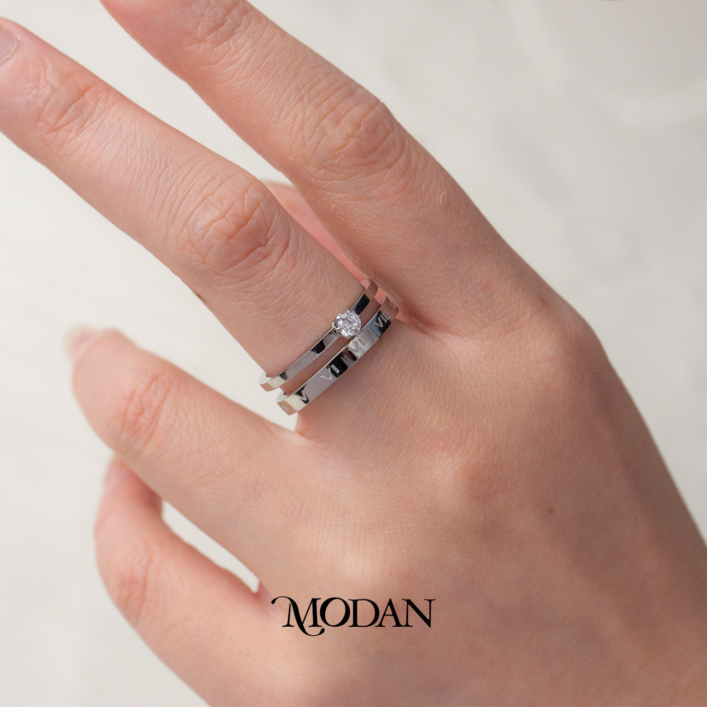 Roman Numeral Double Band Ring Cincin 2 Layer Angka Romawi Hypoallergenic Stainless Steel