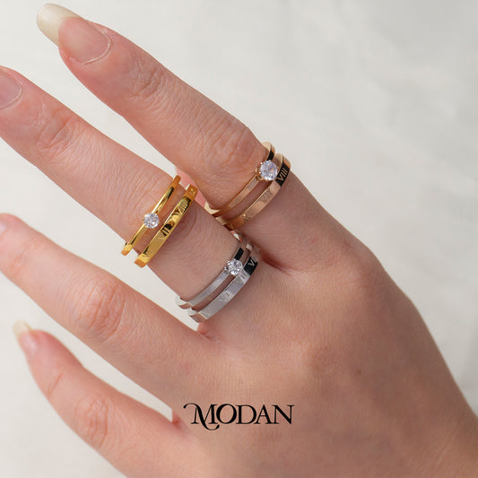 Roman Numeral Double Band Ring Cincin 2 Layer Angka Romawi Hypoallergenic Stainless Steel