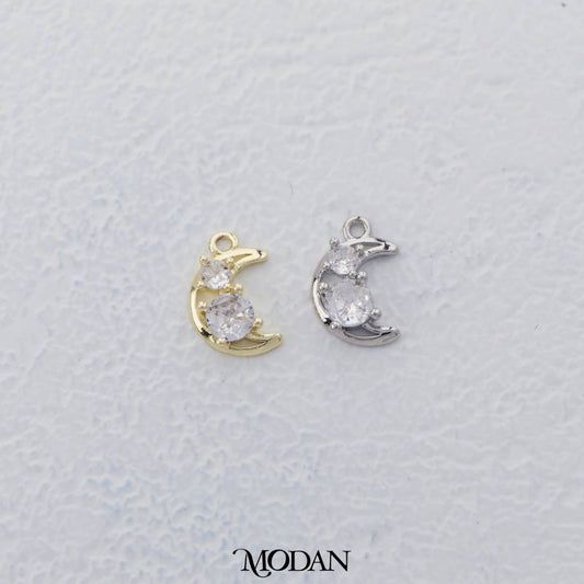 Sparkling Moon Charm DIY Charm Liontin Bulan Berlian Hypoallergenic Gold Plated