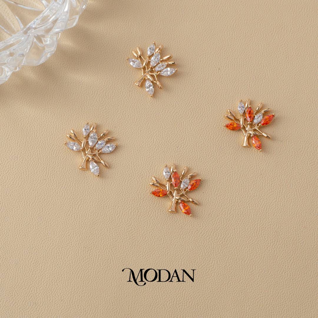 Red Clear Marquise Tree Shaped Holiday Stud Earrings Anting Tusuk Pohon Hypoallergenic Gold Plated