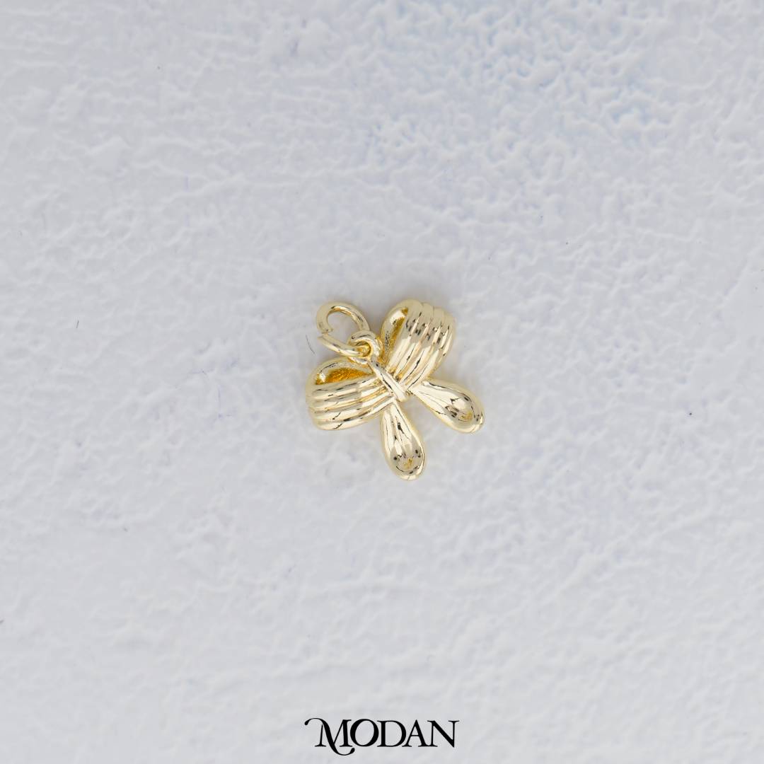 Mini Textured Ribbon Bow Charm DIY Charm Liontin Hati Hypoallergenic Gold Plated