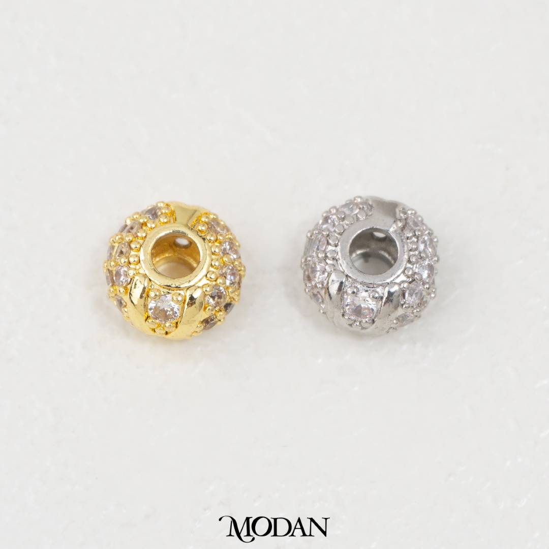 Sparkling Micro Paved Round DIY Beads Manik Liontin Kalung/Gelang Bulat Berlian Pasir Zirconia Hypoallergenic Gold Filled