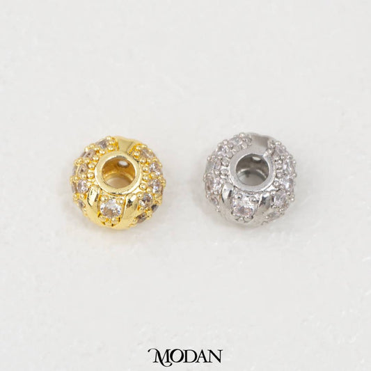 Sparkling Micro Paved Round DIY Beads Manik Liontin Kalung/Gelang Bulat Berlian Pasir Zirconia Hypoallergenic Gold Filled