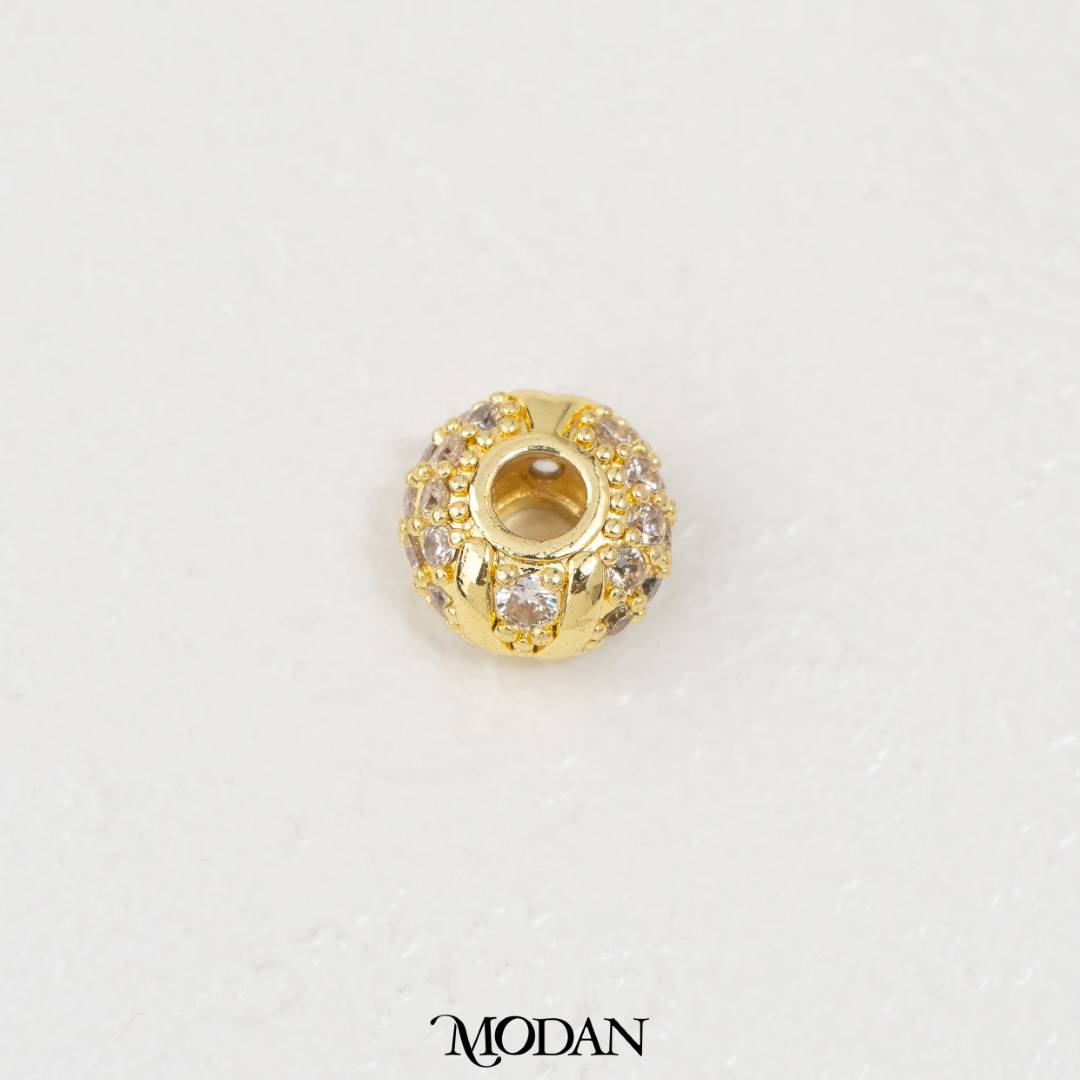 Sparkling Micro Paved Round DIY Beads Manik Liontin Kalung/Gelang Bulat Berlian Pasir Zirconia Hypoallergenic Gold Filled