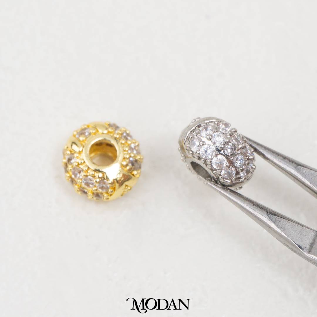 Sparkling Micro Paved Round DIY Beads Manik Liontin Kalung/Gelang Bulat Berlian Pasir Zirconia Hypoallergenic Gold Filled