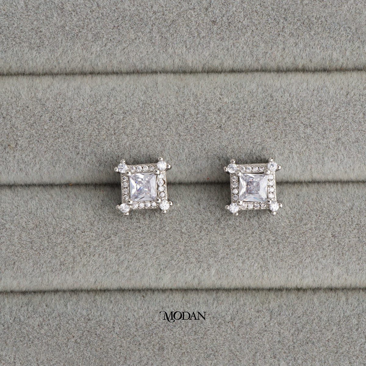 (11mm) Sparkling Zirconia Square Stud Earrings Anting Tusuk Persegi Hypoallergenic Gold Plated