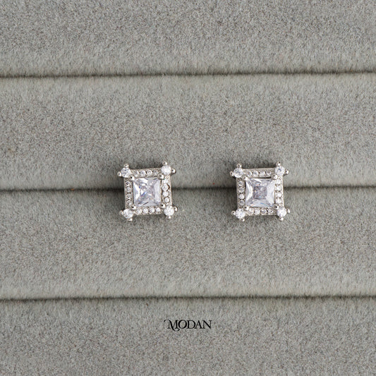 (11mm) Sparkling Zirconia Square Stud Earrings Anting Tusuk Persegi Hypoallergenic Gold Plated