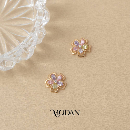 (15mm) Sparkling Colorful Flower Stud Earrings Anting Bunga Hypoallergenic Gold Plated