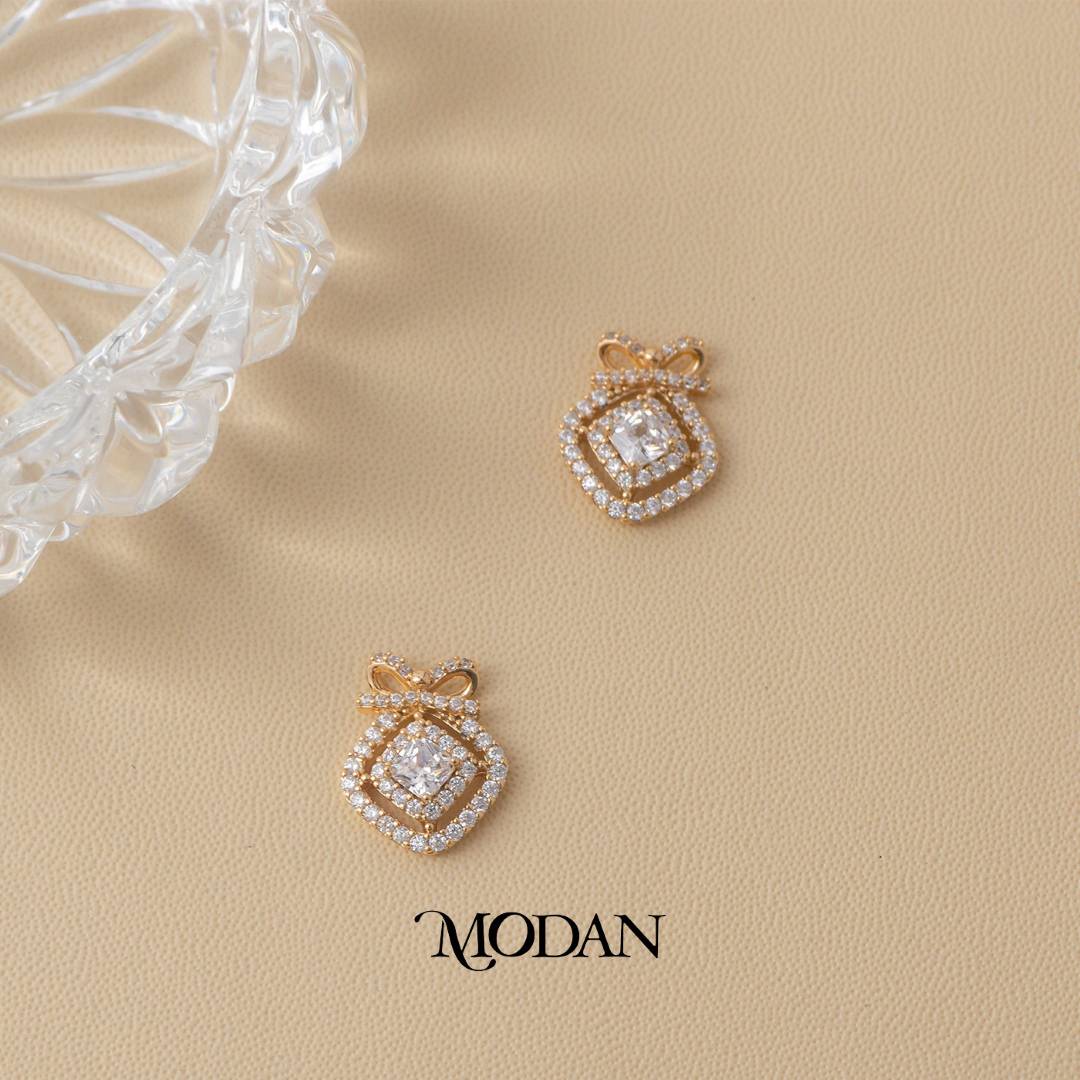 (16mm) Micro Paved Coquette Bow Stud Earrings Anting Tusuk Pita Hypoallergenic Gold Plated