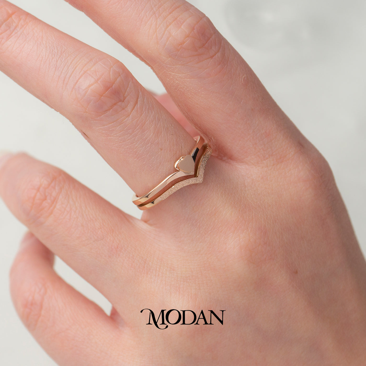 Heart Wishbone Double Layer Ring Cincin 2 Layer Hati Polos Hypoallergenic Stainless Steel