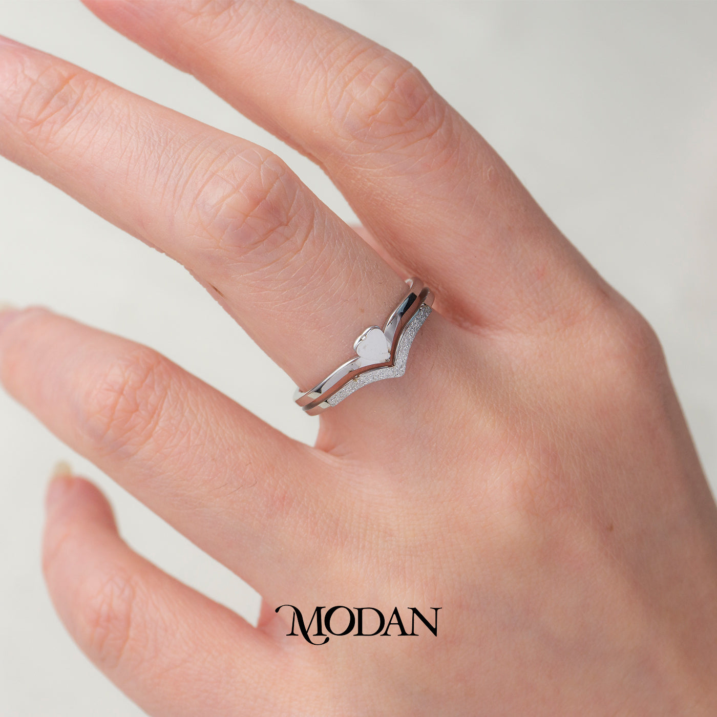 Heart Wishbone Double Layer Ring Cincin 2 Layer Hati Polos Hypoallergenic Stainless Steel