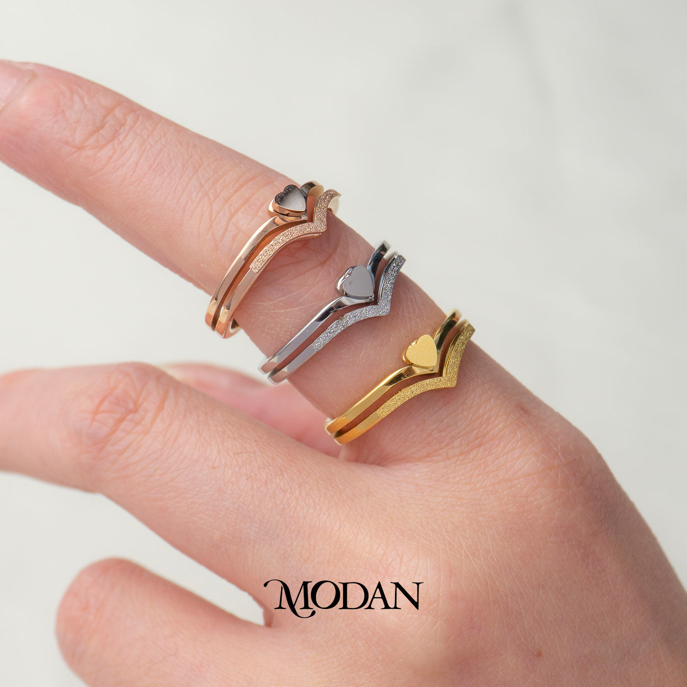 Heart Wishbone Double Layer Ring Cincin 2 Layer Hati Polos Hypoallergenic Stainless Steel