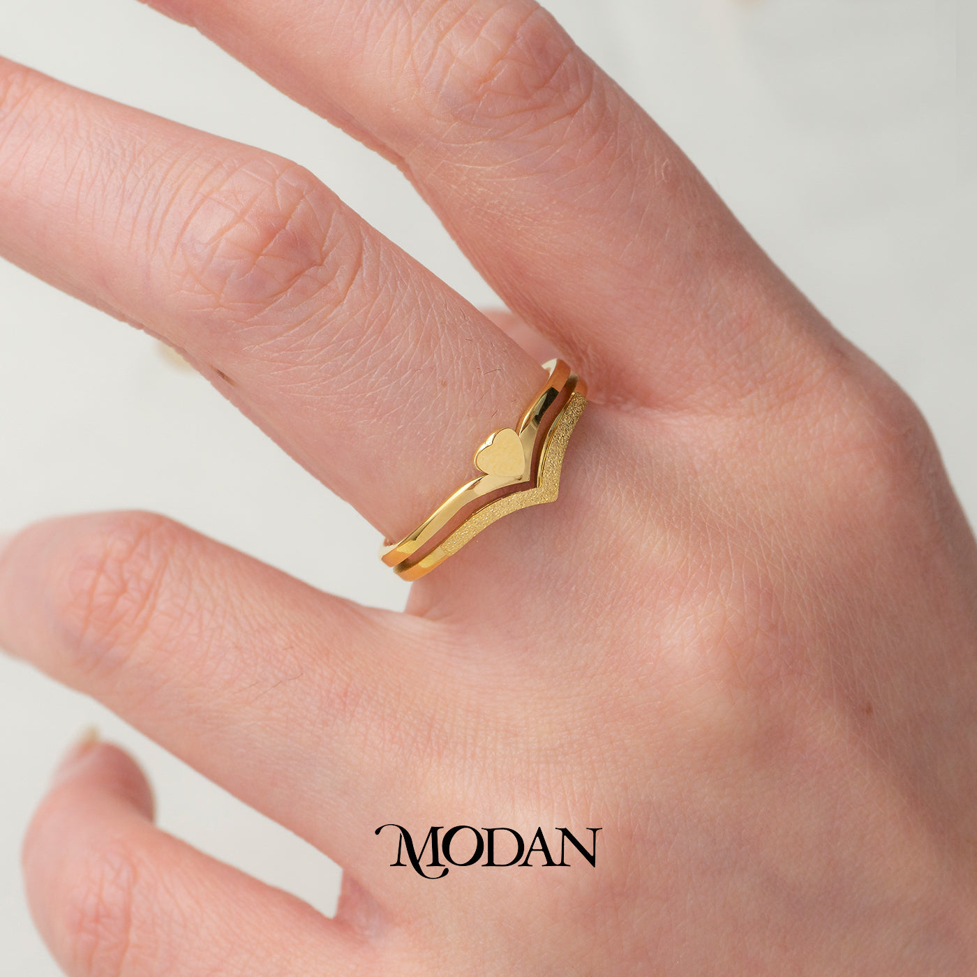Heart Wishbone Double Layer Ring Cincin 2 Layer Hati Polos Hypoallergenic Stainless Steel