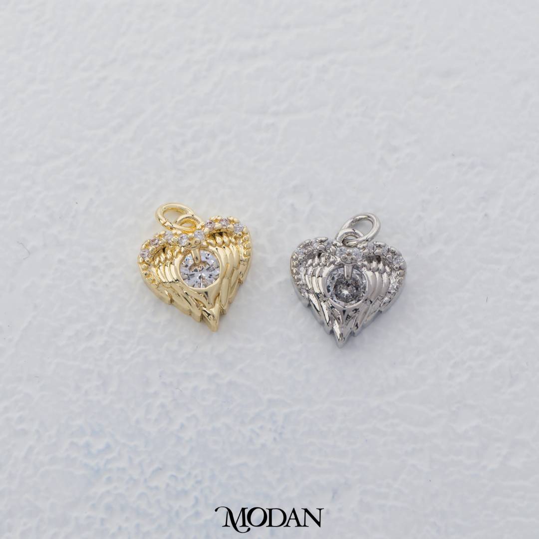 Mini Angel Wings Love Shaped DIY Charm Liontin Sayap Malaikat Bentuk Hati Hypoallergenic Gold Plated