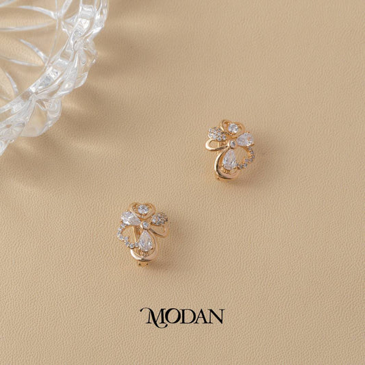 (15mm) Sparkling Multi Cut Zirconia Flower Hoop Earrings Anting Bunga Hypoallergenic Gold Plated