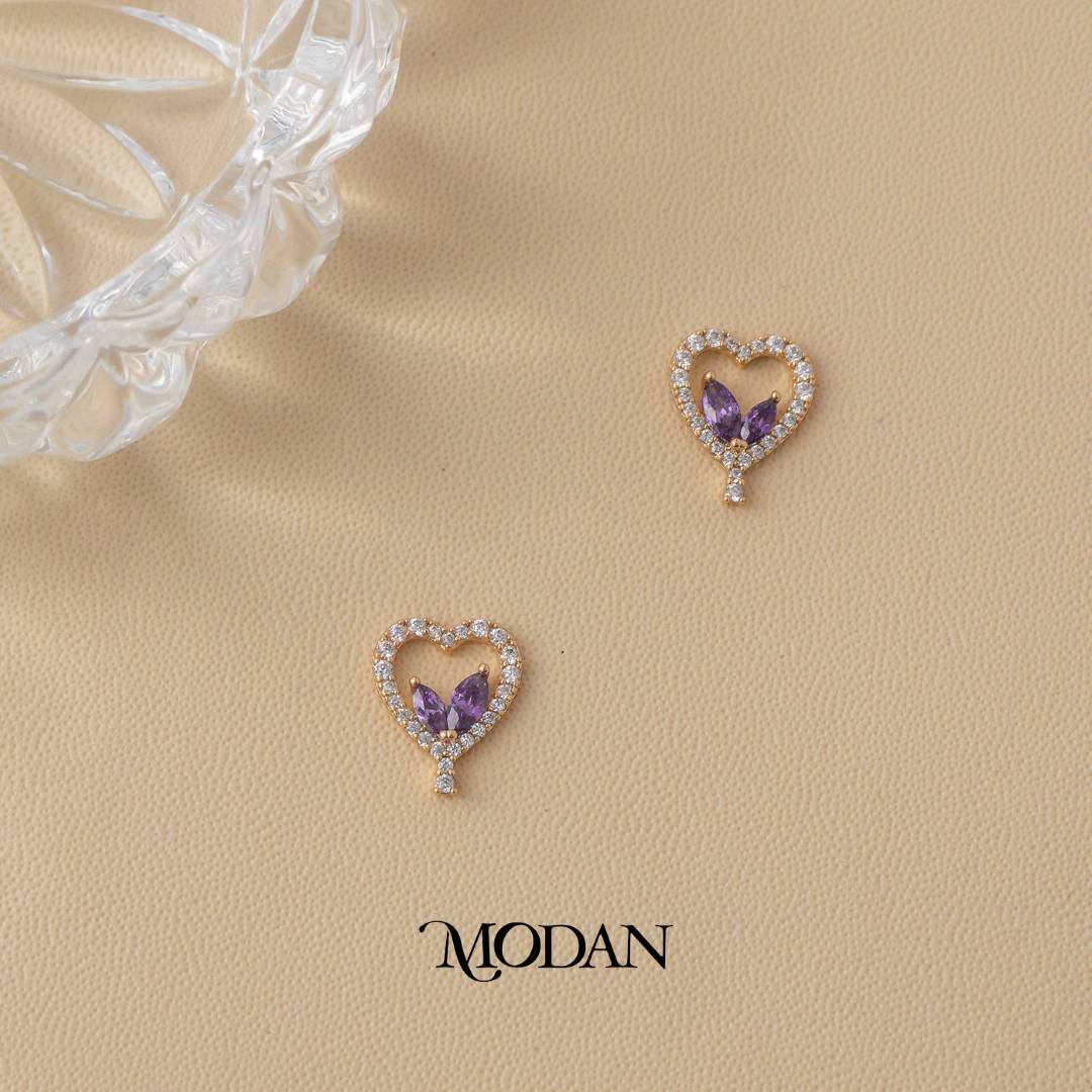 (13mm) Heart Shaped Marquise Cut Stud Earrings Anting Hati Hypoallergenic Gold Plated