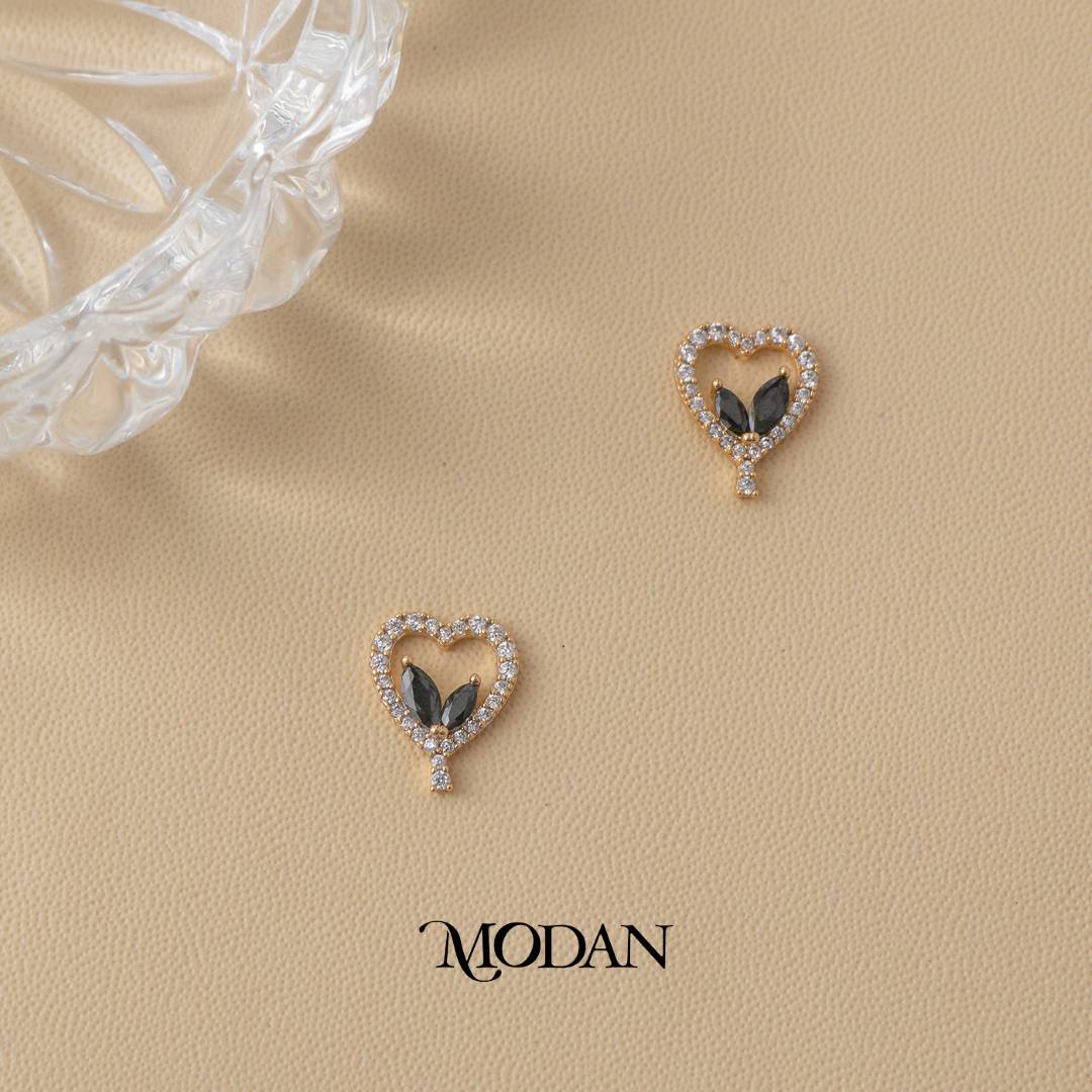 (13mm) Heart Shaped Marquise Cut Stud Earrings Anting Hati Hypoallergenic Gold Plated