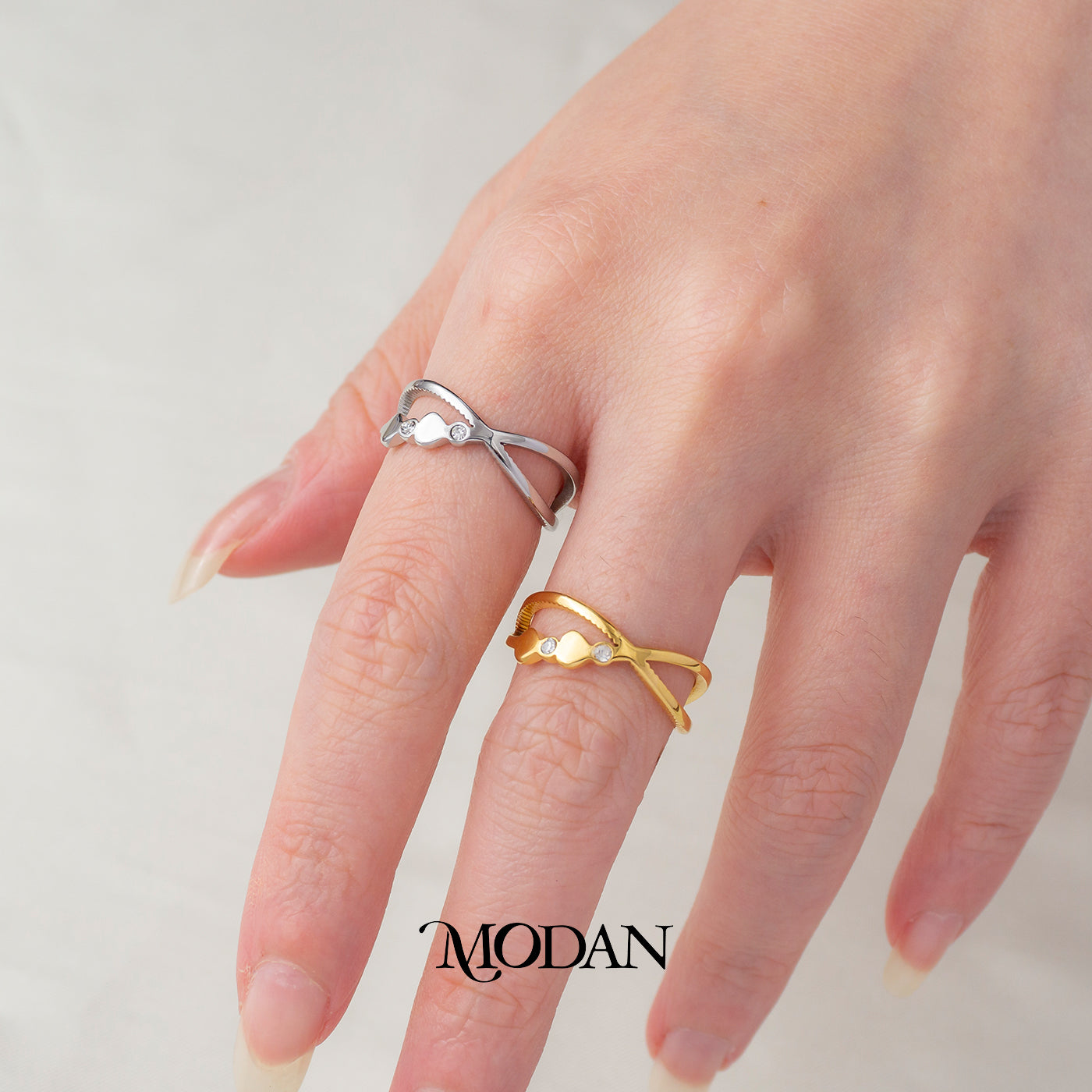 Infinity Cross Heart & ZirconRing Cincin Silang Hati Hypoallergenic Stainless Steel