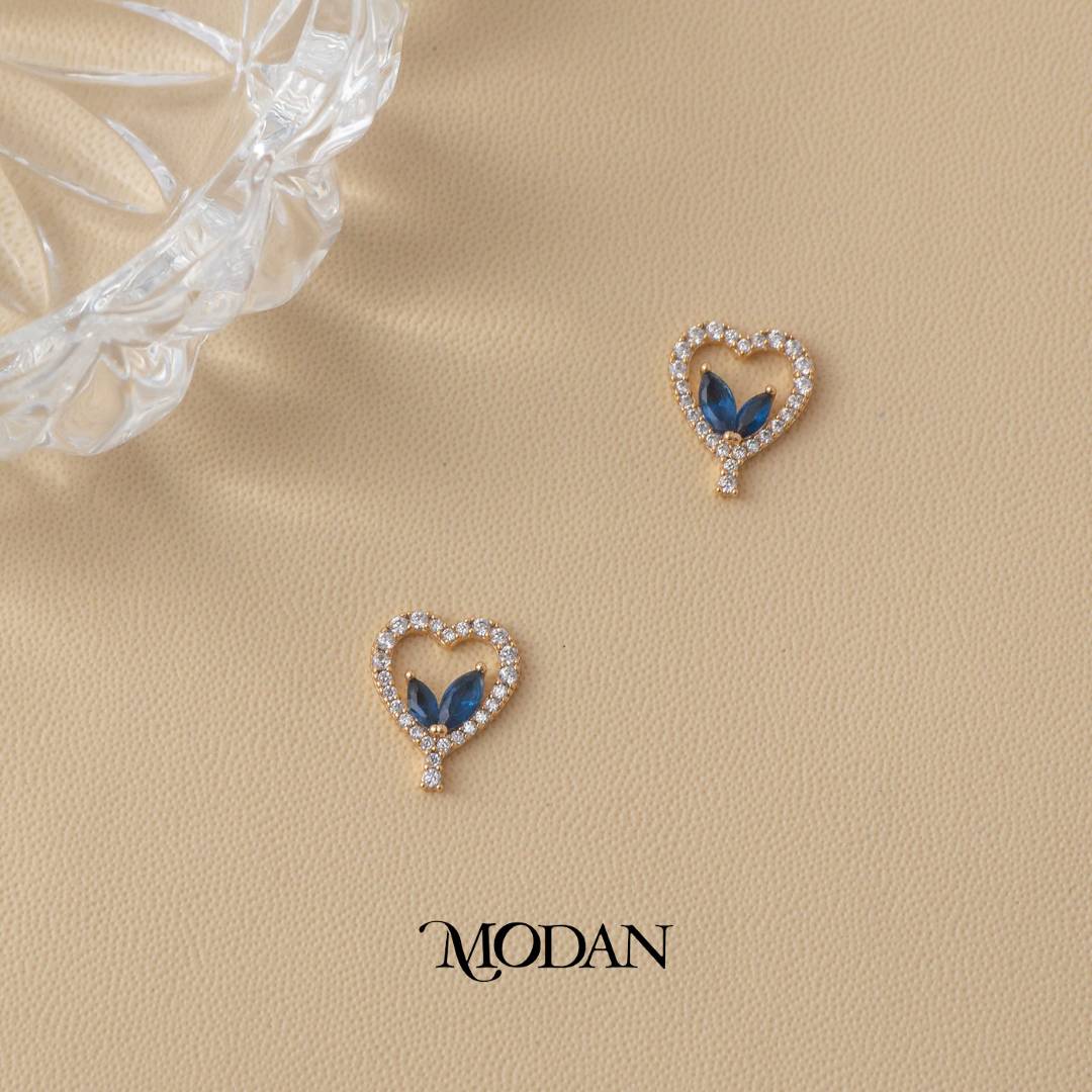 (13mm) Heart Shaped Marquise Cut Stud Earrings Anting Hati Hypoallergenic Gold Plated