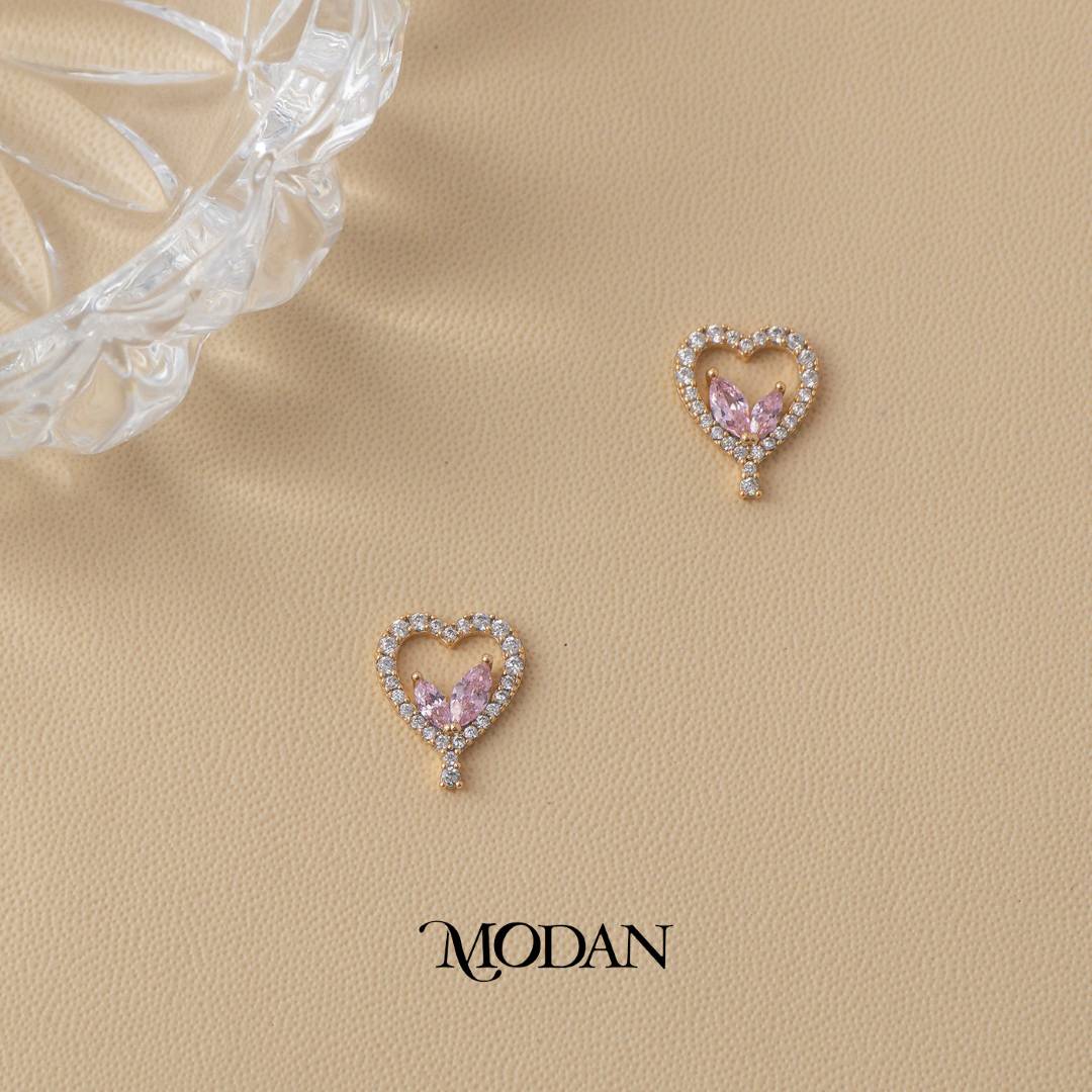(13mm) Heart Shaped Marquise Cut Stud Earrings Anting Hati Hypoallergenic Gold Plated