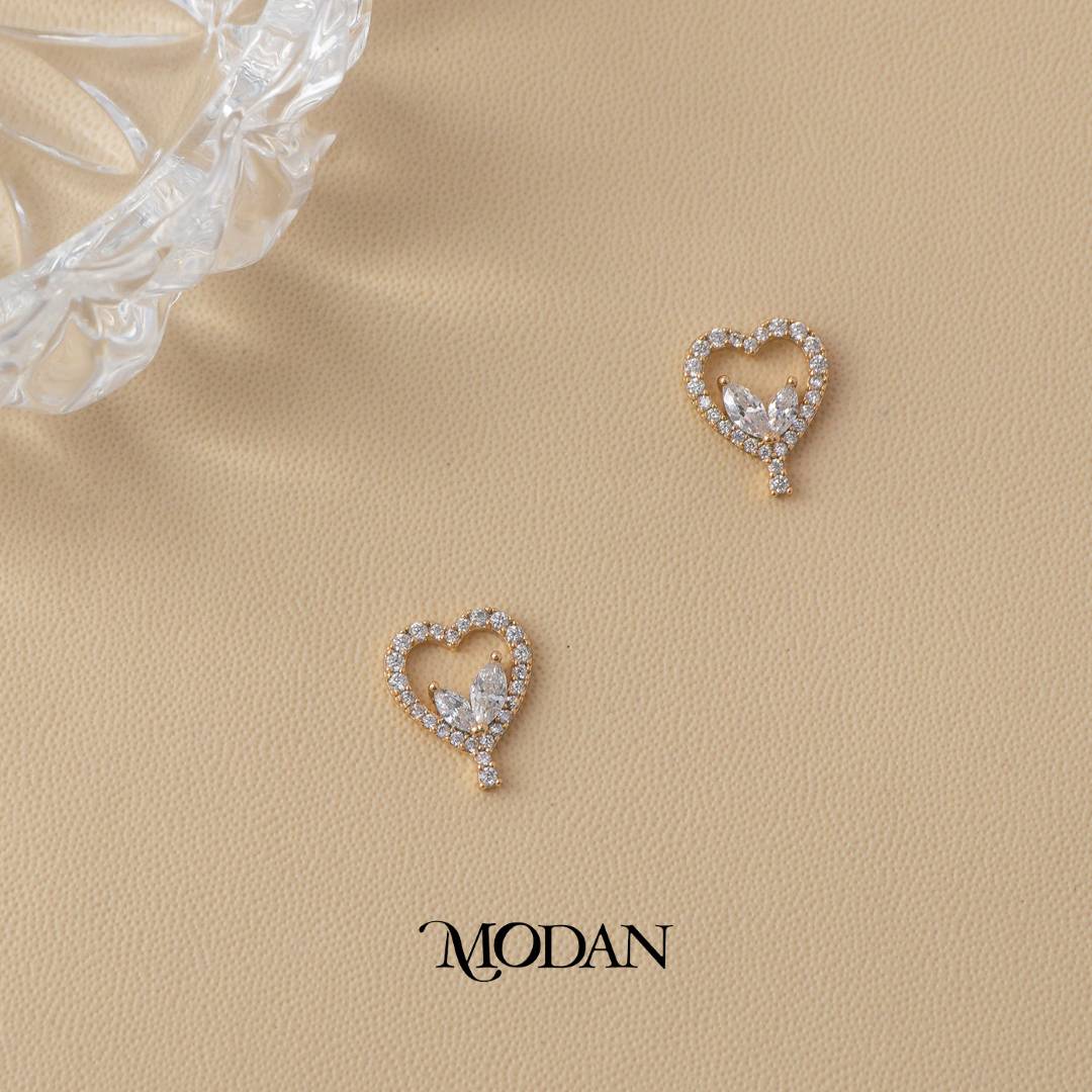 (13mm) Heart Shaped Marquise Cut Stud Earrings Anting Hati Hypoallergenic Gold Plated