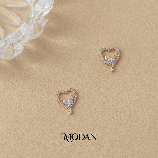 (13mm) Heart Shaped Marquise Cut Stud Earrings Anting Hati Hypoallergenic Gold Plated
