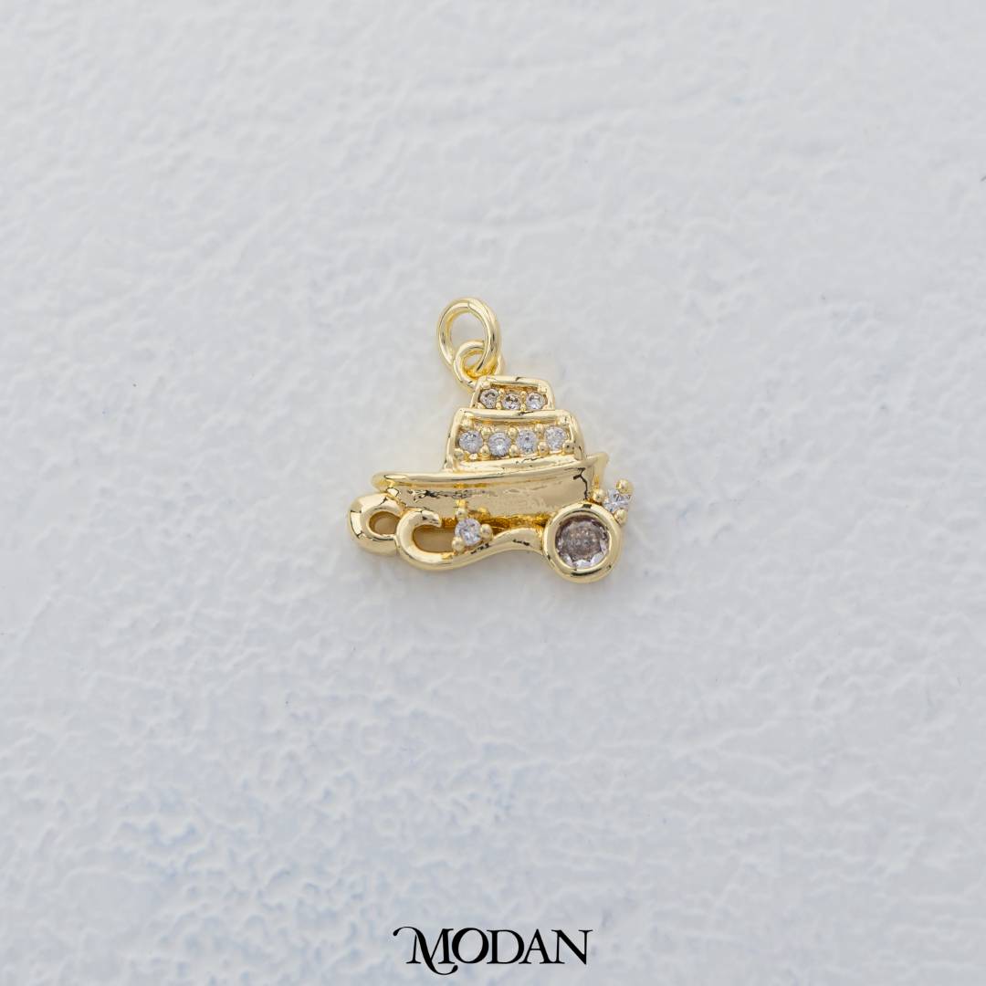 Mini Royal Chariot Charm DIY Charm Liontin Kereta Kencana Hypoallergenic Gold Filled