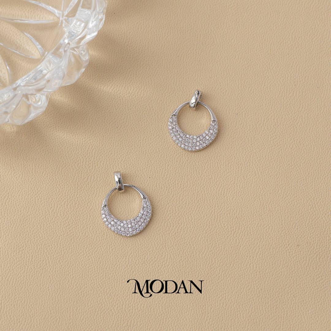 Half Moon Micro Paved Zirconia Circle Drop Stud Earrings Anting Bulat Hypoallergenic Gold Filled