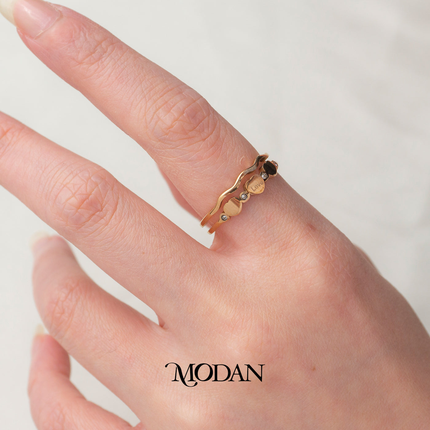 Minimalist Wave & Triple Heart Engraved Ring Cincin Gelombang 3 Hati Hypoallergenic Stainless Steel