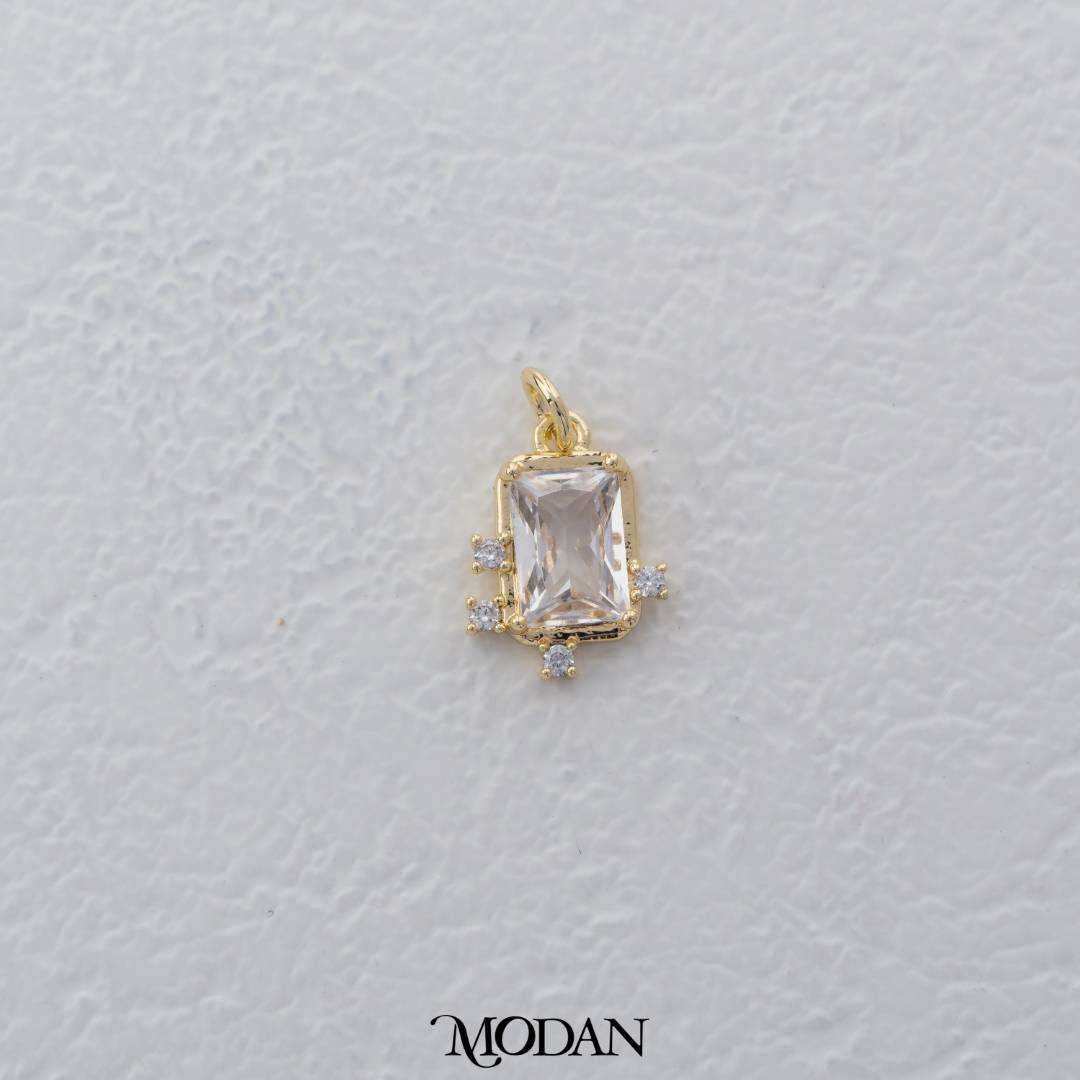 Mini Red Pink Clear Rectangular Charm DIY Charm Liontin Warna-Warni Persegi Panjang Berlian Hypoallergenic Gold Filled